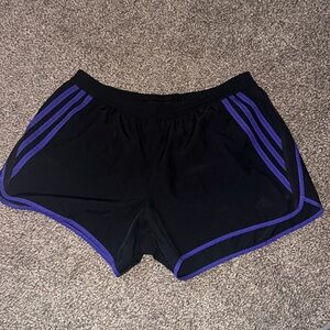 Adidas black and purple athletic shorts